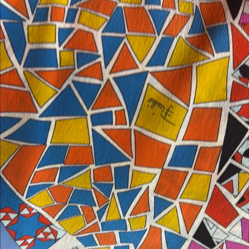 Emilio Pucci Multicolor Mosaic Print Sleeveless Top with Orange Trim - Picture 5 of 6
